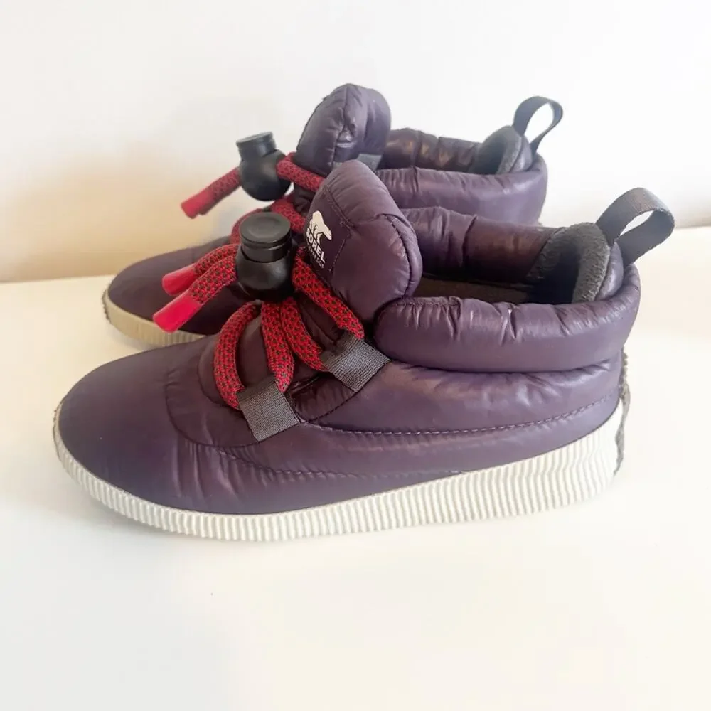 Sorel Free People Snow Boots Women Out N About Puffy Lace Dark Plum 9